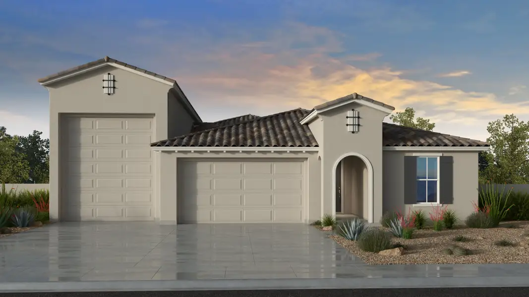 Front exterior of a new home in Artisan at Asante, Surprise, AZ, highlighting curb appeal (Image 1). Front exterior of a new home in Artisan at Asante, Surprise, AZ, highlighting curb appeal (Image 1).