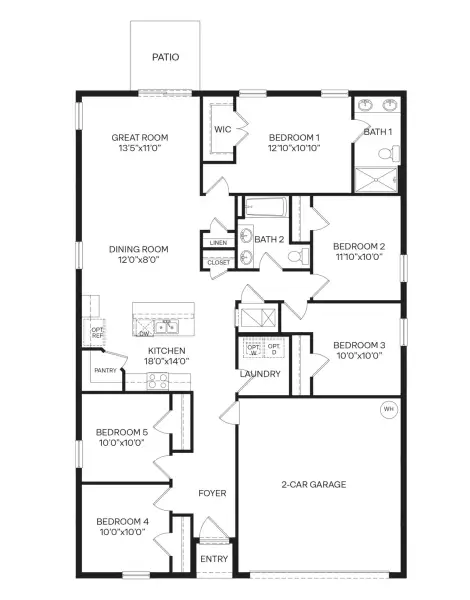 2D floor plan layout for the Dundee by D.R. Horton in Sunside at Ormond Station, Ormond Beach, FL (Image 3).