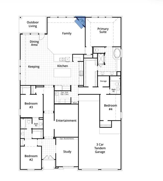 2D floor plan layout for the 216 by Highland Homes in Furst Ranch, Flower Mound, TX (Image 6).