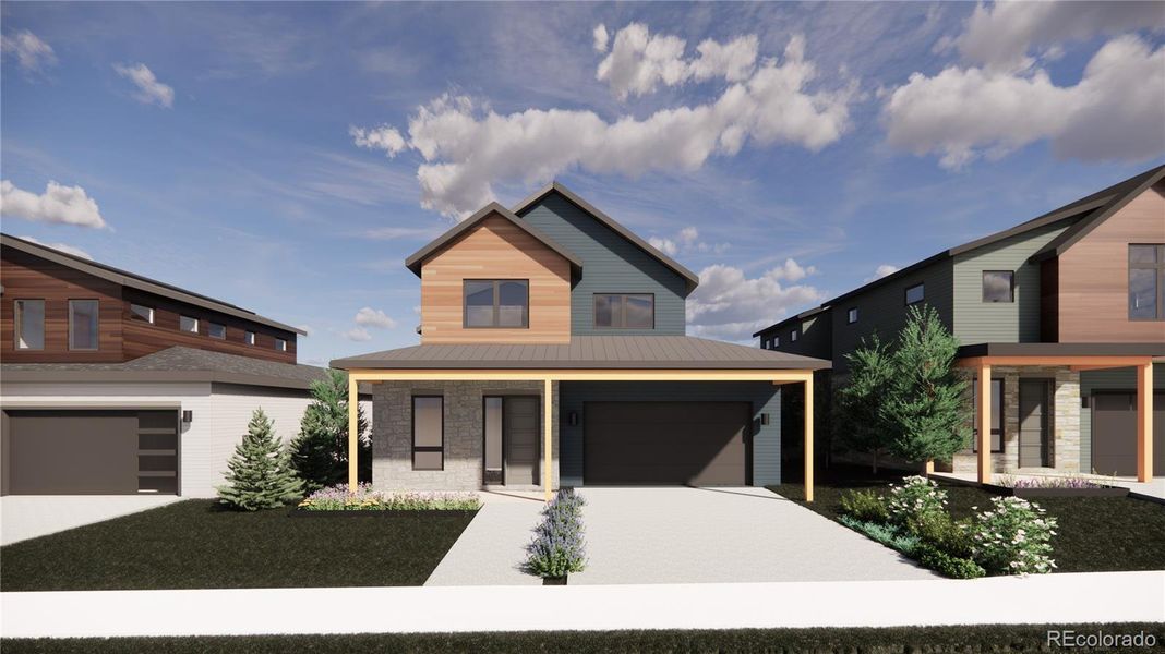 The Lupine in Exterior Color Palette 5 - a sleek, refined combination that enhances the homes clean lines.