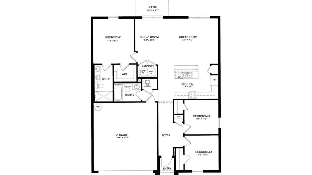 2D floor plan layout for the Dakota by D.R. Horton in Juniper Cove, Homestead, FL (Image 3). 2D floor plan layout for the Dakota by D.R. Horton in Juniper Cove, Homestead, FL (Image 3).