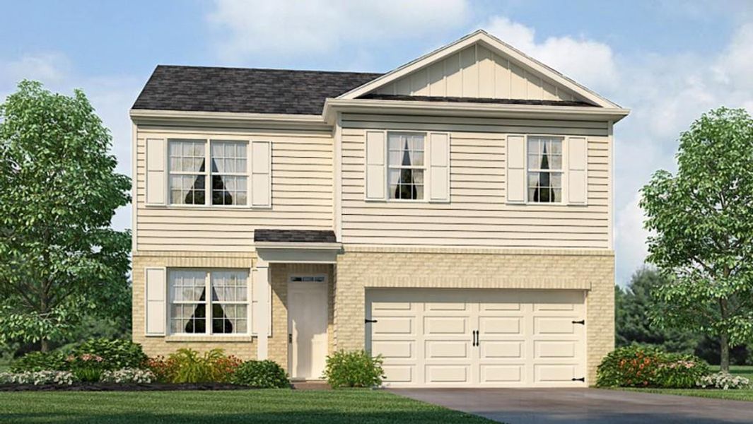 Front exterior of a new home in Oakleigh Glen, Dallas, GA, highlighting curb appeal (Image 1). Front exterior of a new home in Oakleigh Glen, Dallas, GA, highlighting curb appeal (Image 1).