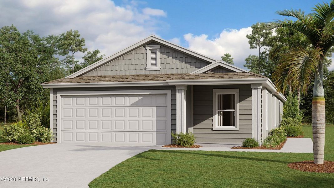 Front exterior of a new home in Grand Reserve, Bunnell, FL, highlighting curb appeal (Image 1). Front exterior of a new home in Grand Reserve, Bunnell, FL, highlighting curb appeal (Image 1).