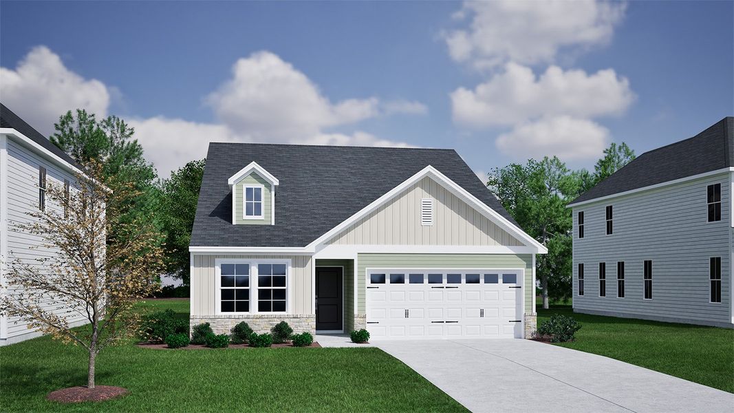 Representative exterior photo of a completed home built from the Lawrence - Genesis Value Collection by Mungo Homes in Avenue One, Castle Hayne, NC (Image 19). Representative exterior photo of a completed home built from the Lawrence - Genesis Value Collection by Mungo Homes in Avenue One, Castle Hayne, NC (Image 19).