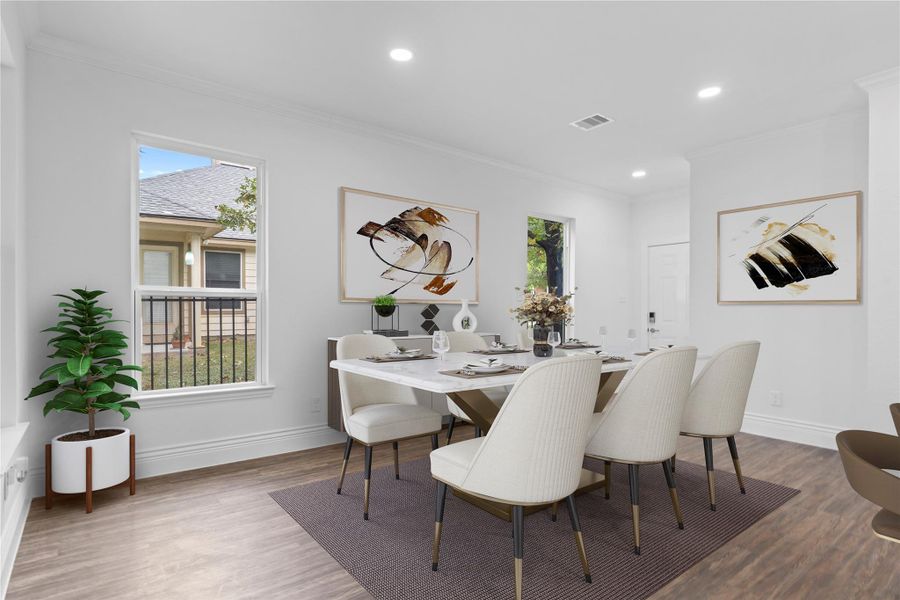 Notice all the custom features throughout large baseboards, elegant crown molding that frames the ceilings, and luxury wide-plank flooring designed for both style and carefree maintenance. *Virtually Staged* Notice all the custom features throughout large baseboards, elegant crown molding that frames the ceilings, and luxury wide-plank flooring designed for both style and carefree maintenance. *Virtually Staged*