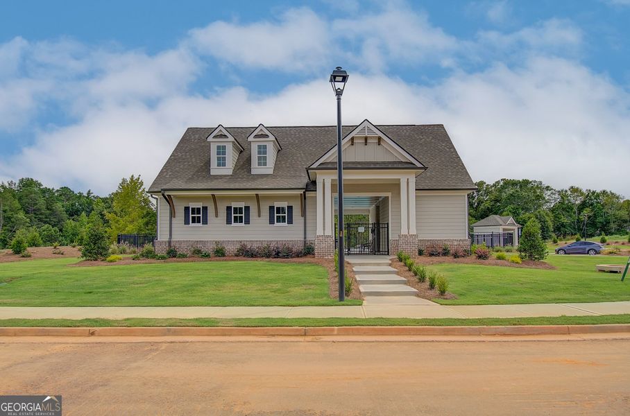 Front exterior of a new home in Rosewood Lake Estates, Hoschton, GA, highlighting curb appeal (Image 19).