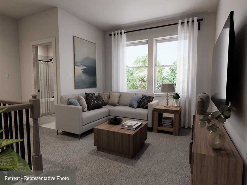 Representative furnished interior of a home built from the The Adelia by David Weekley Homes in Double Creek Crossing Townhomes, Round Rock (Image 4).