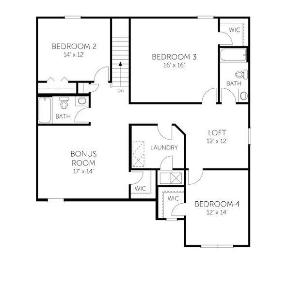 2D floor plan layout for the Stratford - 50' Homesites by Dream Finders Homes in Diamond Springs, Jacksonville, FL (Image 4).