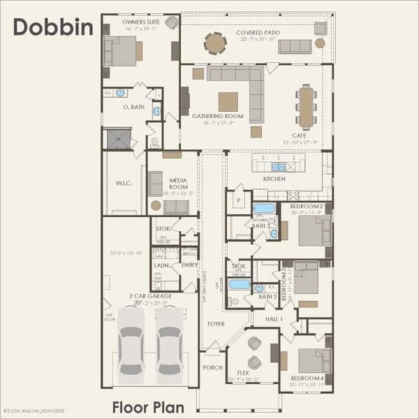 2D floor plan layout for the Dobbin by Pulte Homes in Corley Farms, Boerne, TX (Image 3).