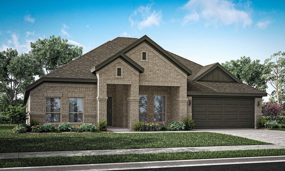 Representative exterior photo of a completed home built from the Walden II by Impression Homes in Mountain Valley Lake, Burleson, TX (Image 6). Representative exterior photo of a completed home built from the Walden II by Impression Homes in Mountain Valley Lake, Burleson, TX (Image 6).