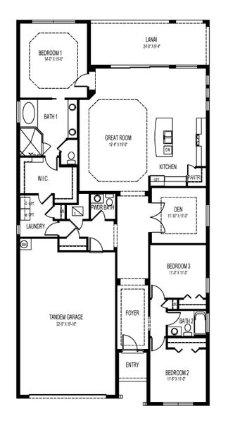 2D floor plan layout for the Shelby by D.R. Horton in Magnolia Landing, North Fort Myers, FL (Image 3).