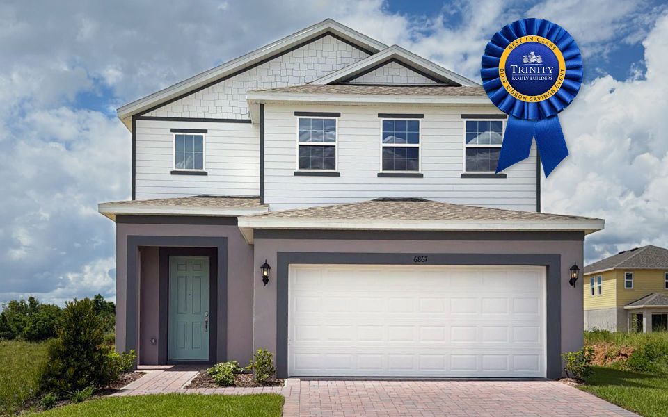 Front exterior of a new home in Eagletail Landings, Howey-in-the-Hills, FL, highlighting curb appeal (Image 16).