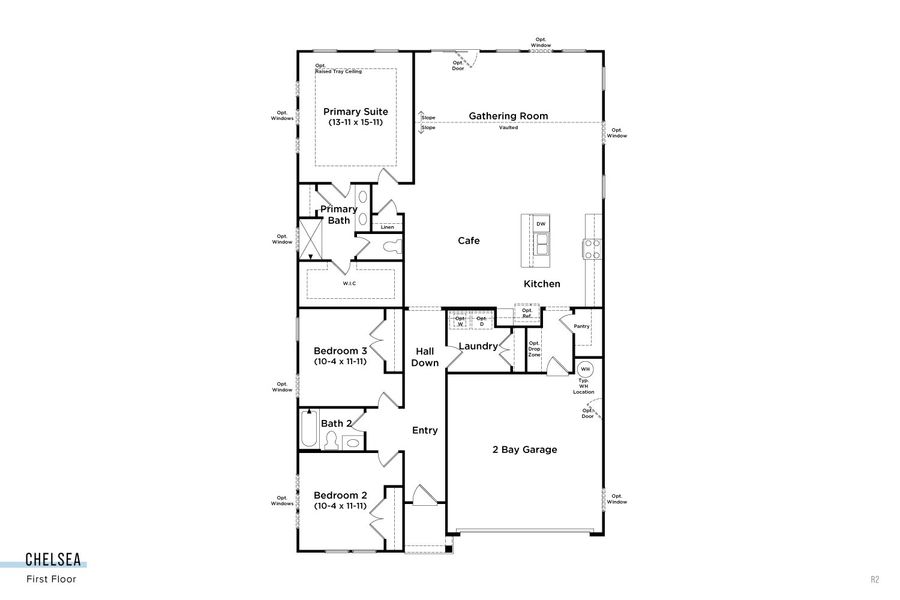 2D floor plan layout for the Chelsea by DRB Homes in Mason Glenn, Franklinton, NC (Image 3).