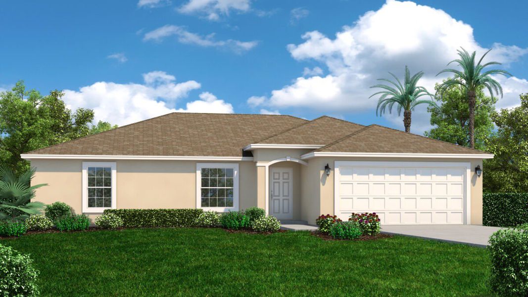 Representative exterior photo of a completed home built from the Citation 4 Plus by Avtec Homes in Palm Bay & South Brevard, Palm Bay, FL (Image 2). Representative exterior photo of a completed home built from the Citation 4 Plus by Avtec Homes in Palm Bay & South Brevard, Palm Bay, FL (Image 2).