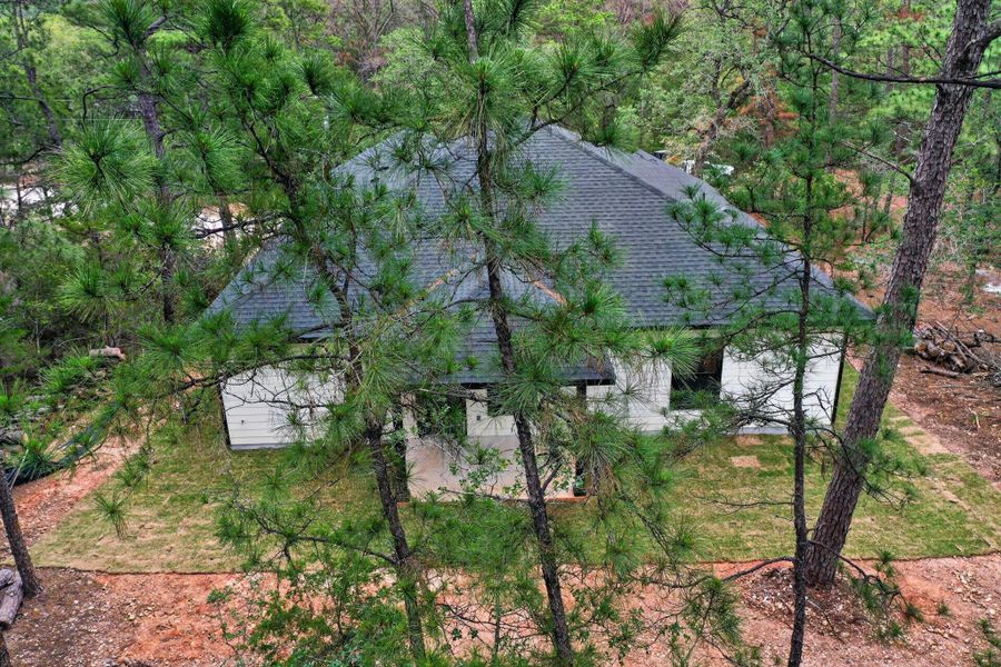 Single-story residence set amidst mature trees Single-story residence set amidst mature trees