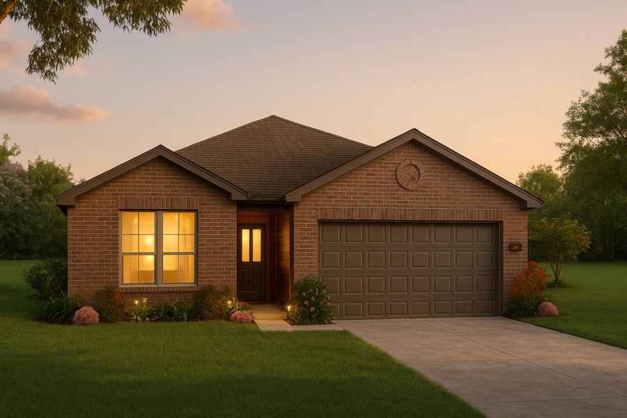 Representative exterior photo of a completed home built from the Emory II Harrington Trails Legend II Series by Brohn Homes in Harrington Trails, New Caney, TX (Image 14). Representative exterior photo of a completed home built from the Emory II Harrington Trails Legend II Series by Brohn Homes in Harrington Trails, New Caney, TX (Image 14).