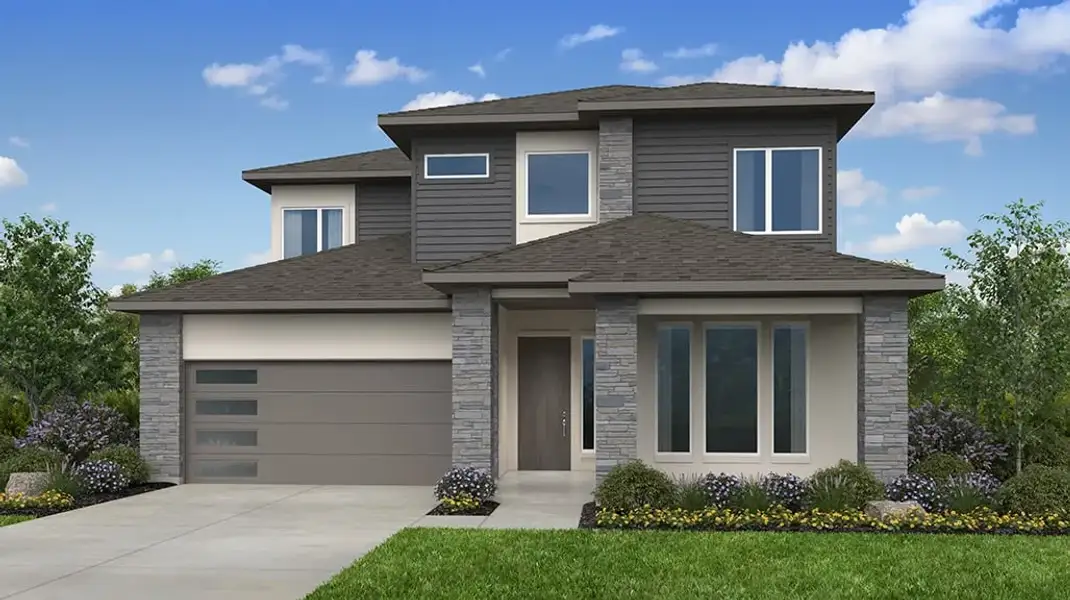 Representative exterior photo of a completed home built from the Windsor by Taylor Morrison in Eastwood, Manor, TX (Image 18).
