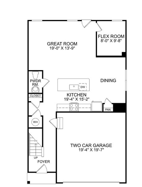 2D floor plan layout for the Marigold by Ryan Homes in Everly 2-Story, Spartanburg, SC (Image 2).