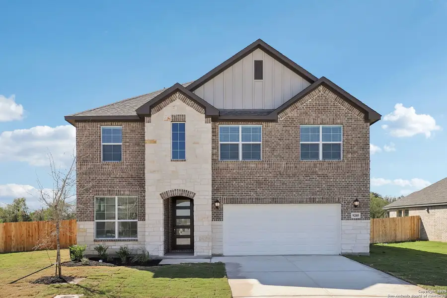 Front exterior of a new home in Carmel Ranch, Schertz, TX, highlighting curb appeal (Image 22).