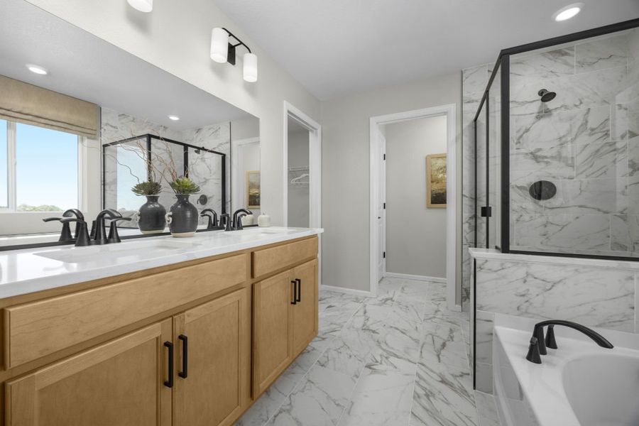 Dual-sink vanity at primary bath