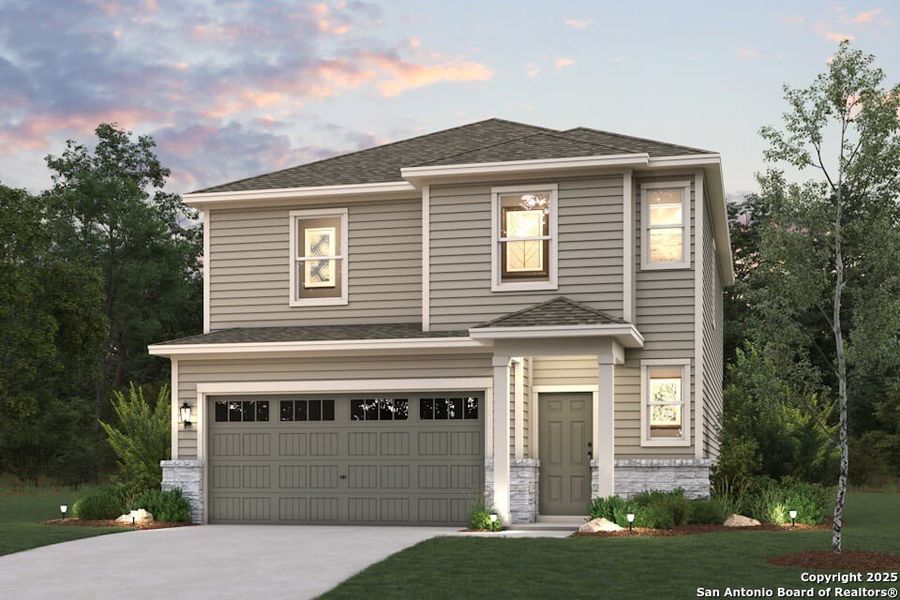 Front exterior of a new home in Applewhite Meadows, San Antonio, TX, highlighting curb appeal (Image 1). Front exterior of a new home in Applewhite Meadows, San Antonio, TX, highlighting curb appeal (Image 1).