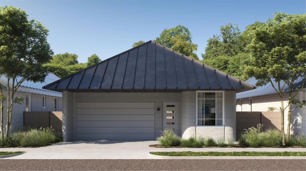 Front exterior of a new home in Wolf Ranch: Genesis Collection, Georgetown, TX, highlighting curb appeal (Image 1). Front exterior of a new home in Wolf Ranch: Genesis Collection, Georgetown, TX, highlighting curb appeal (Image 1).