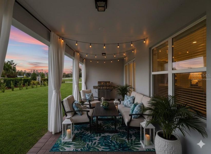 Exterior details and patio area of a home in Del Webb Sunbridge, St. Cloud (Image 4).
