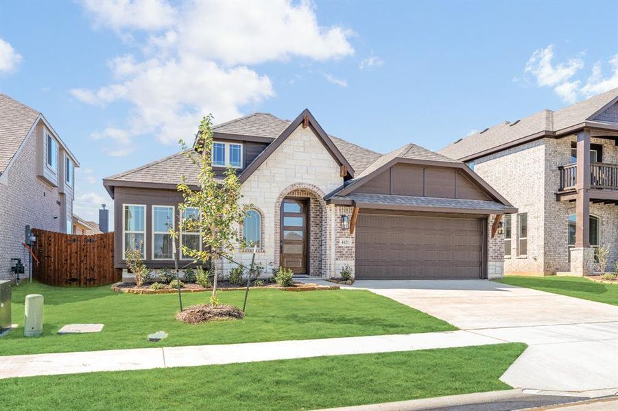 Front exterior of a new home in Hulen Trails Classic 50, Fort Worth, TX, highlighting curb appeal (Image 23). Front exterior of a new home in Hulen Trails Classic 50, Fort Worth, TX, highlighting curb appeal (Image 23).