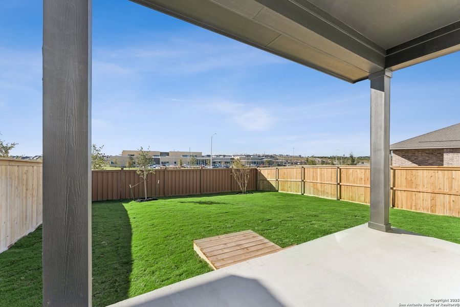 Exterior details and patio area of a home in Mayfair - Select Garden Series, New Braunfels (Image 4).