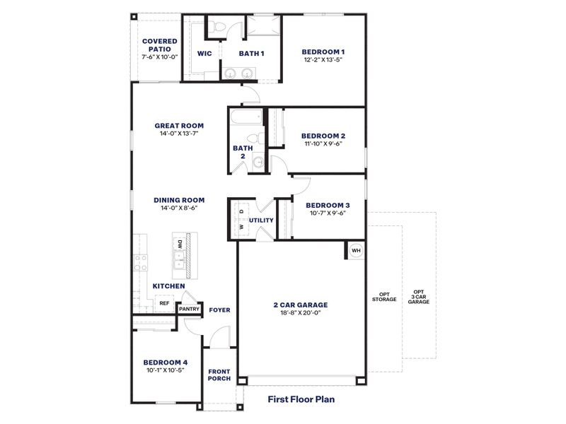 2D floor plan layout for the Abbot by D.R. Horton in Copper Falls, Buckeye, AZ (Image 5).