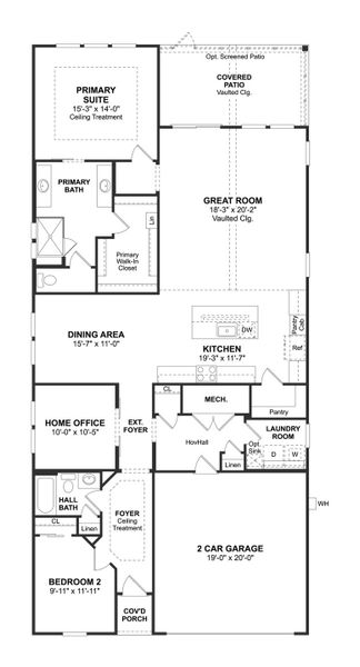2D floor plan layout for the Jenkins II by K. Hovnanian® Homes in K. Hovnanian's® Four Seasons at Lakes of Cane Bay, Summerville, SC (Image 5). 2D floor plan layout for the Jenkins II by K. Hovnanian® Homes in K. Hovnanian's® Four Seasons at Lakes of Cane Bay, Summerville, SC (Image 5).