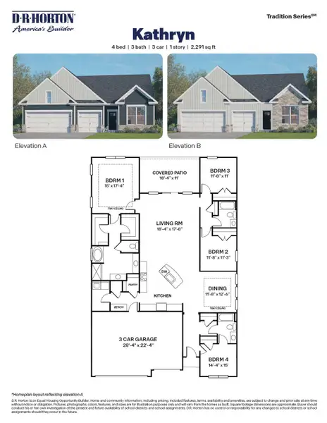 2D floor plan layout for the KATHRYN by D.R. Horton in Eagle Creek, Fuquay Varina, NC (Image 3).