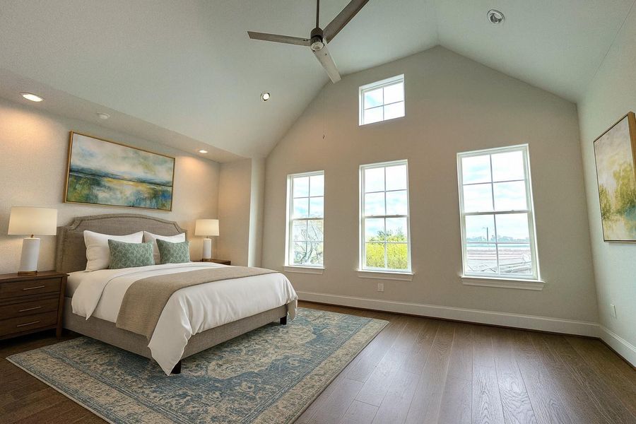 Virtually staged primary bedroom.