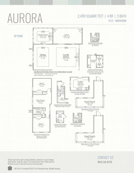 2D floor plan layout for the Aurora by Riverside Homes in Hidden Creek at SilverLeaf, St. Augustine, FL (Image 4).