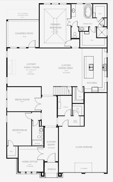 2D floor plan layout for the 3336M by Perry Homes in Lariat 60', Liberty Hill, TX (Image 3). 2D floor plan layout for the 3336M by Perry Homes in Lariat 60', Liberty Hill, TX (Image 3).