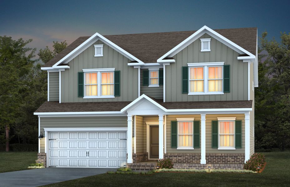 Front exterior of a new home in Exchange at 401, Raleigh, NC, highlighting curb appeal (Image 1).