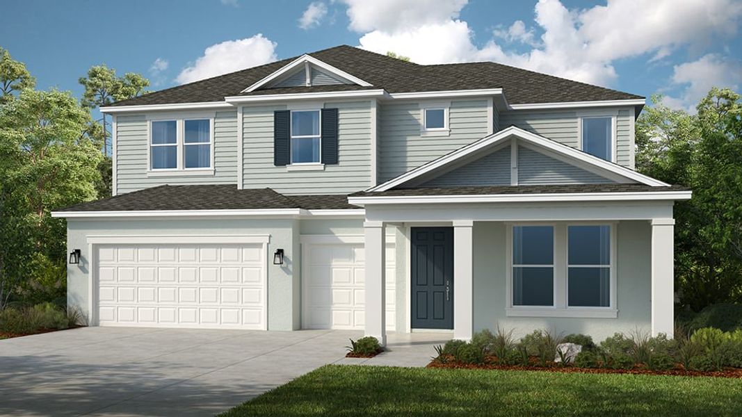 Representative exterior photo of a completed home built from the Nantucket by Taylor Morrison in Esplanade at McKinnon Groves, Winter Garden, FL (Image 2). Representative exterior photo of a completed home built from the Nantucket by Taylor Morrison in Esplanade at McKinnon Groves, Winter Garden, FL (Image 2).