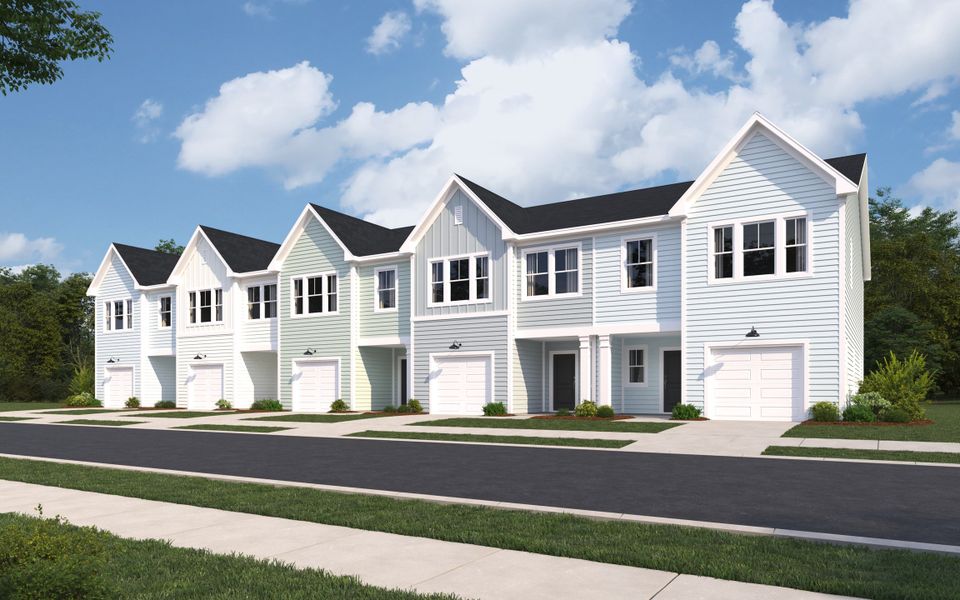Front exterior of a new home in Patriot Park Townhomes, Charleston, SC, highlighting curb appeal (Image 1). Front exterior of a new home in Patriot Park Townhomes, Charleston, SC, highlighting curb appeal (Image 1).