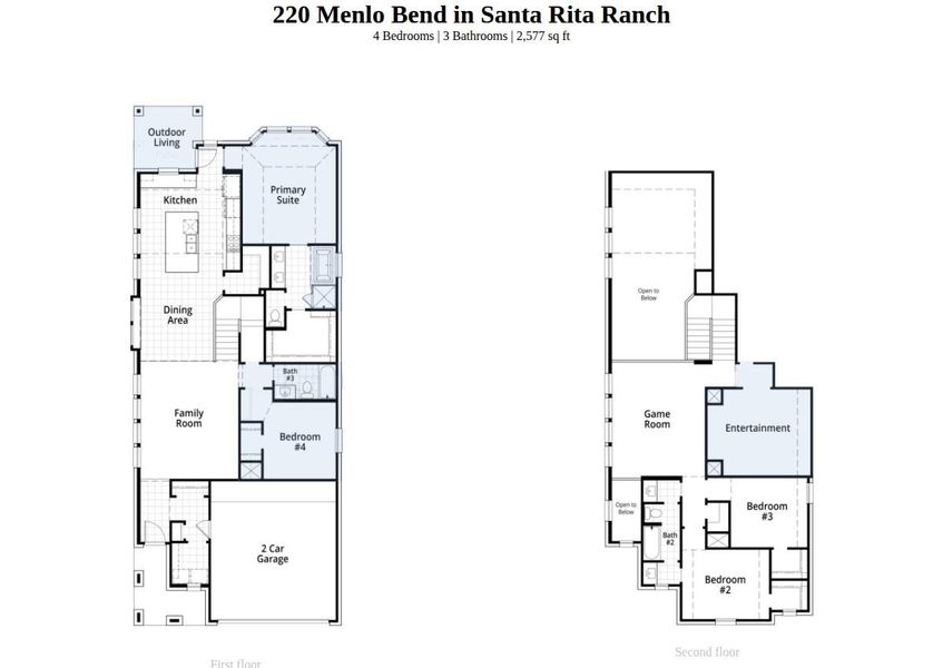 2D floor plan layout of this home in Santa Rita Ranch, Liberty Hill, TX (Image 3).