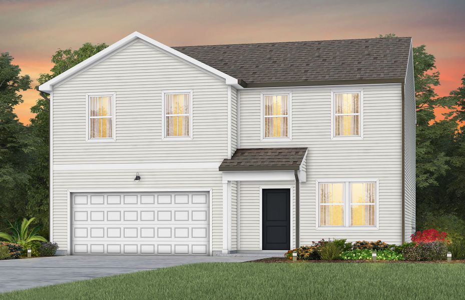 Front exterior of a new home in Highlands of Carter's Station, Columbia, TN, highlighting curb appeal (Image 20).