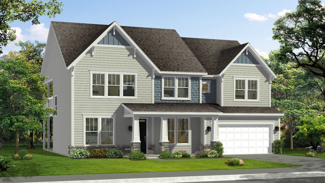 Representative exterior photo of a completed home built from the Stonefield by DRB Homes in Michaux Gardens, Belmont, NC (Image 2). Representative exterior photo of a completed home built from the Stonefield by DRB Homes in Michaux Gardens, Belmont, NC (Image 2).