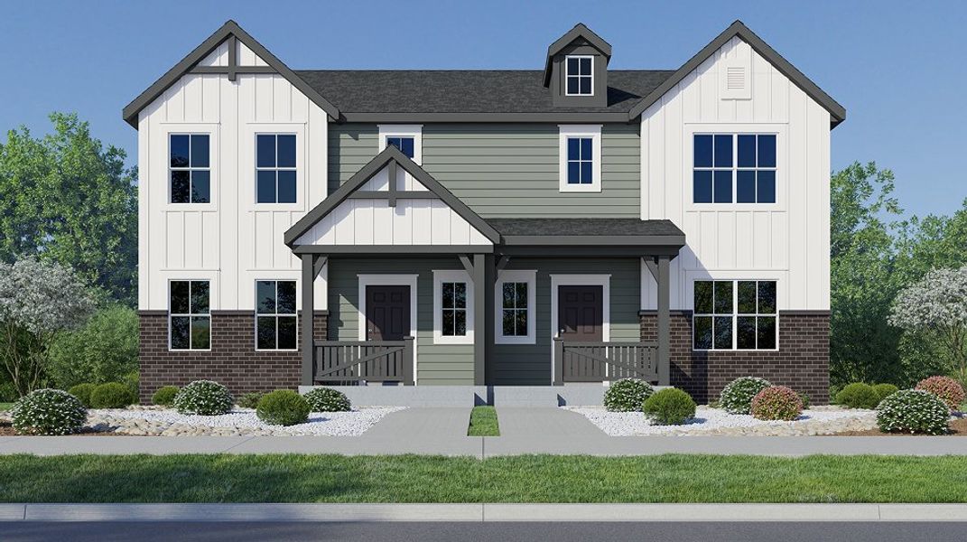 Front exterior of a new home in Timber Lark, Fort Collins, CO, highlighting curb appeal (Image 1). Front exterior of a new home in Timber Lark, Fort Collins, CO, highlighting curb appeal (Image 1).