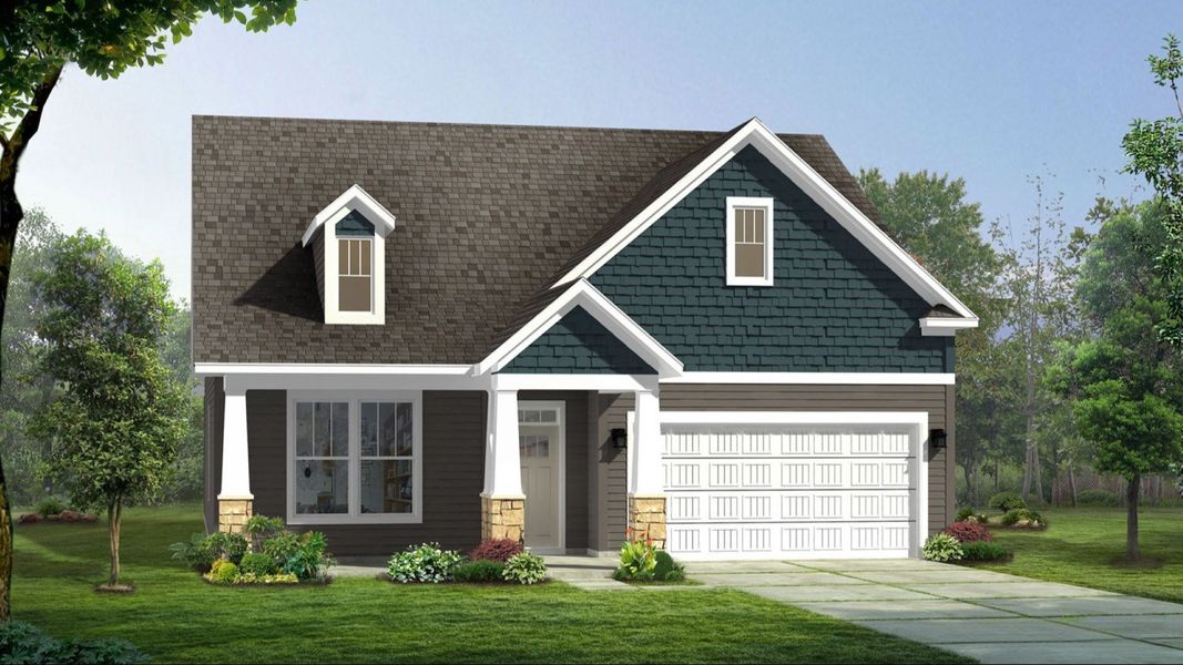 Representative exterior photo of a completed home built from the Cooper 3 by DRB Homes in Iris Meadows, Moore, SC (Image 21).