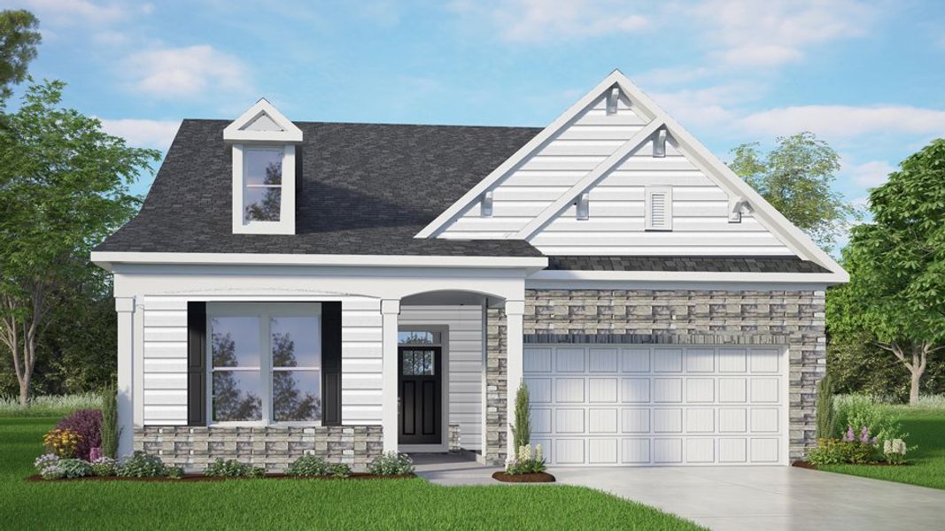 Representative exterior photo of a completed home built from the AZALEA by D.R. Horton in The Villas at Galvins Ridge, Sanford, NC (Image 21). Representative exterior photo of a completed home built from the AZALEA by D.R. Horton in The Villas at Galvins Ridge, Sanford, NC (Image 21).