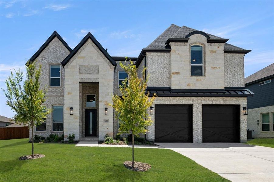 Front exterior of a new home in Birdsong, Mansfield, TX, highlighting curb appeal (Image 24).
