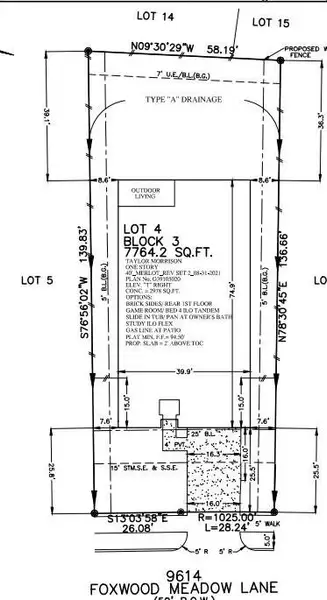 9614 Foxwood Meadow Lane preliminary plot plan