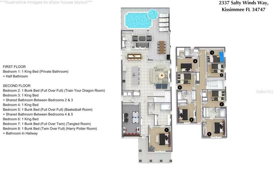 2D floor plan layout of this home in Solara Resort, Kissimmee, FL (Image 5).