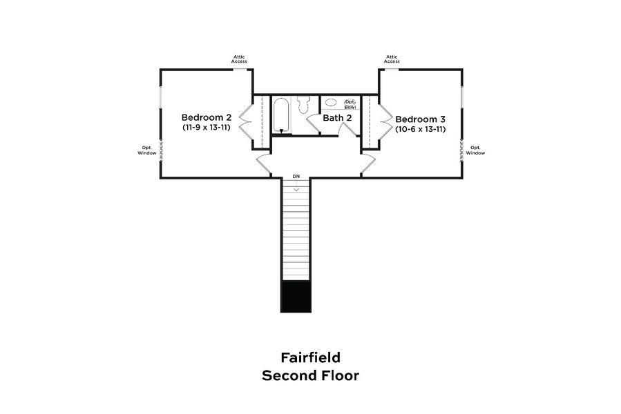 2D floor plan layout for the Fairfield by DRB Homes in Oakmont Manor, Oxford, NC (Image 9).