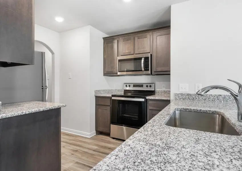 The kitchen of the Rio Grande has gorgeous wood cabinetry.