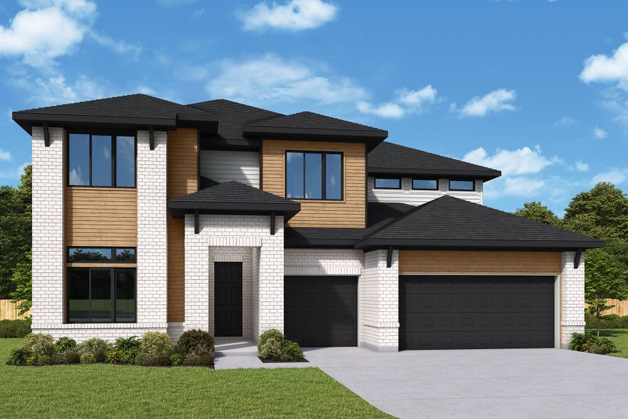 Representative exterior photo of a completed home built from the The Rockwall by David Weekley Homes in Kresston – Summit Collection, Montgomery, TX (Image 20).